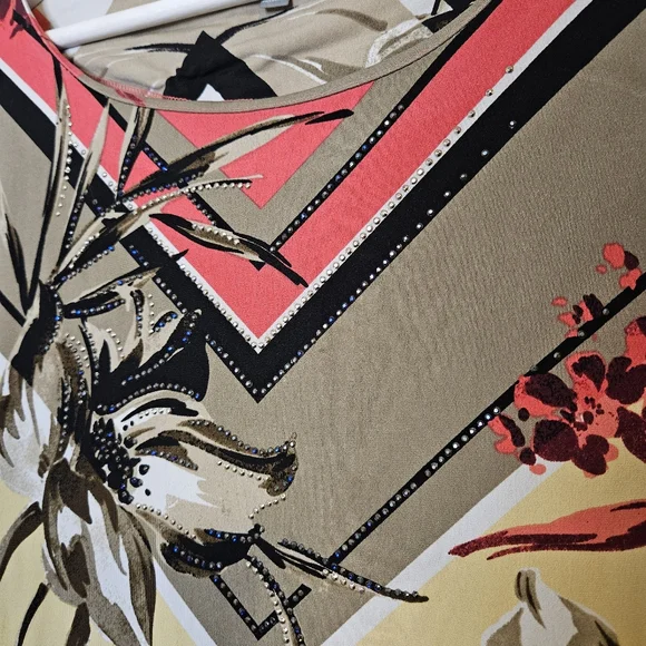 JM Collection Floral Geometric Print Top V Shape Blouse Tunic Casual Plus Size - Picture 3 of 12